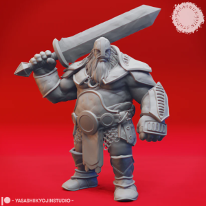 Fire Giant Swordsman Miniature for TTRPGs. Licensed by Yasashii Kyojin Studio
