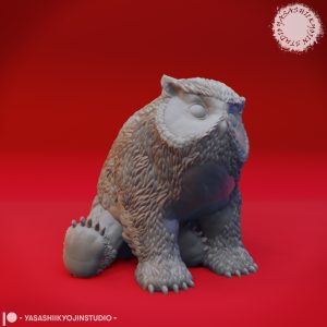 Owlbear Cub Miniature in sitting, prowling, and sleeping poses