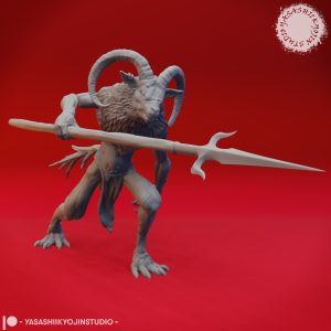 Bulezau Miniature by Yasashii Kyojin Studio – demon creature wielding a glaive, sculpted in resin for tabletop gaming