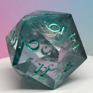 A one-of-a-kind green resin D20 infused with the calm of ancient groves and quiet magic. Soft sage resin swirls with misty veining, sharp-edged for crisp, satisfying rolls. Balanced for storytelling, built for dreamers.