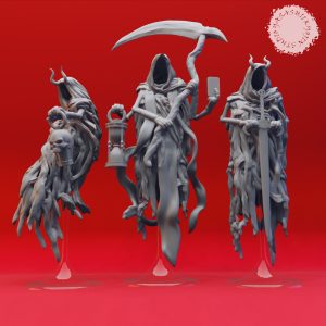 Wraith Miniature – Hooded Shadow Horror by Yasashii Kyojin Studio A haunting resin wraith miniature with swirling robes and outstretched claw, sculpted by Yasashii Kyojin Studio