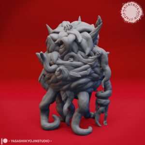 “Corpse Flower resin miniature by Yasashii Kyojin Studio, depicting a grotesque undead plant creature with tangled corpses and twisting vines on a red background.”