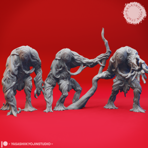 “Sinister Vine Blight Resin Miniature set with Watcher, Attacker, and Lumbering poses sculpted by Yasashii Kyojin Studio.”