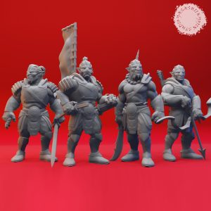 Hobgoblin Miniature – Ruthless Iron Legionnaire Warband in Archer, Captain, Guard, Halberd and Defeated poses (32mm and 54mm resin)