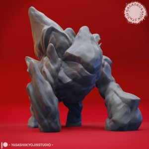 Ice Golem resin miniature with massive jagged arms and angular frozen body, designed by Yasashii Kyojin Studio.
