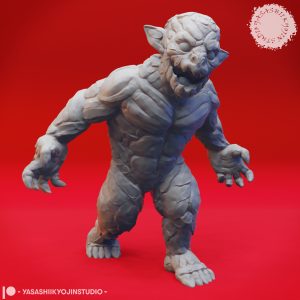 Magmin resin miniature with molten elemental body and cracked lava-like skin designed by Yasashii Kyojin Studio.