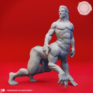Mantaur resin miniature featuring a powerful humanoid torso and beast-like lower body designed by Yasashii Kyojin Studio.
