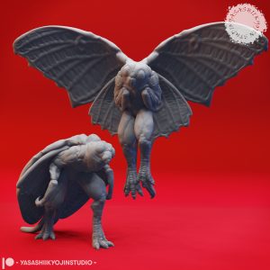 Mothman cryptid miniature with large wings by Yasashii Kyojin Studio for tabletop RPG horror encounters
