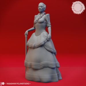 Elegant Noblewoman resin miniature by Yasashii Kyojin Studio with aristocratic dress, cane, and refined fantasy court character detail
