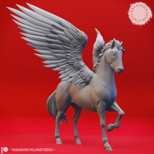 Pegasus winged horse miniature designed by Yasashii Kyojin Studio for tabletop RPGs