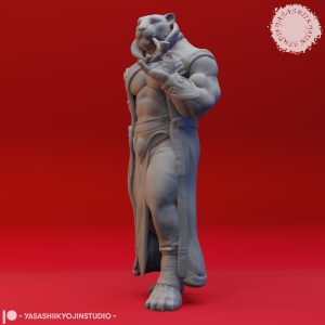 Sinister Rakshasa resin miniature by Yasashii Kyojin Studio with feline fiend features, elegant robes, and regal infernal court presence