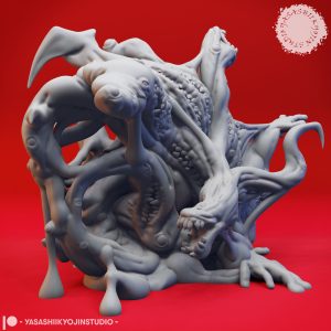 Eldritch Shoggoth resin miniature by Yasashii Kyojin Studio with grotesque cosmic horror textures and an unfathomable aberrant form