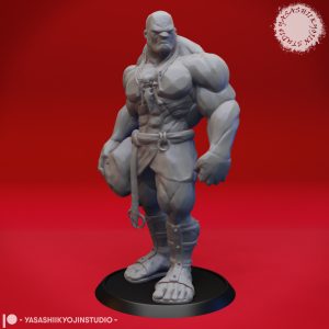 Titanic Stone Giant resin miniature by Yasashii Kyojin Studio with massive muscular anatomy, stern expression, and commanding mountain guardian stance