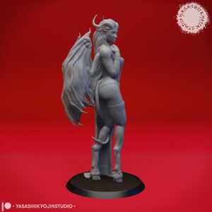 Tempting Succubus resin miniature by Yasashii Kyojin Studio with elegant wings, infernal horns, graceful pose, and dark fantasy fiend design