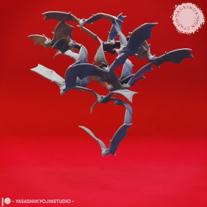 Sinister Swarm of Bats resin miniature by Yasashii Kyojin Studio featuring a chaotic flying cluster of bats with layered wings and gothic horror motion