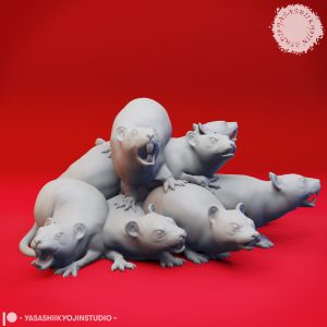 Vicious Swarm of Rats resin miniature by Yasashii Kyojin Studio featuring a snarling pile of rats with bared teeth and chaotic swarm motion