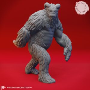 Legendary Yeti resin miniature by Yasashii Kyojin Studio with layered fur detail, muscular anatomy, and an advancing frozen wilderness pose